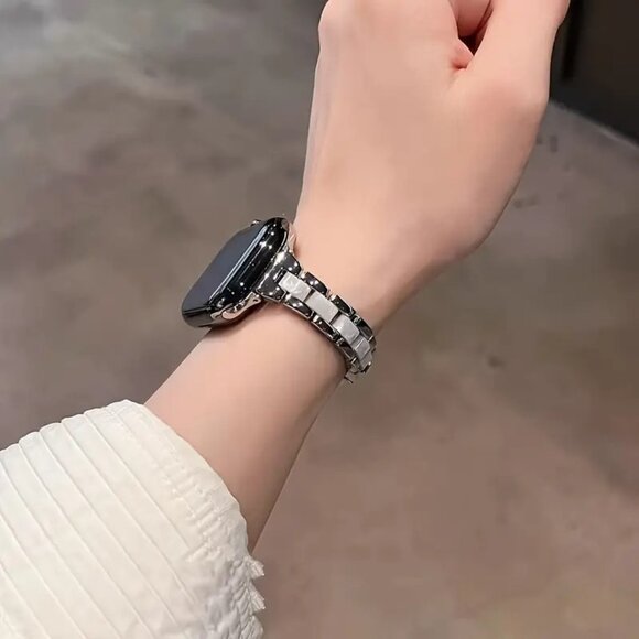 NEW Adjustable Slim Stylish Strap Silver Resin Stainless Chain For Apple Watch - Picture 2 of 3